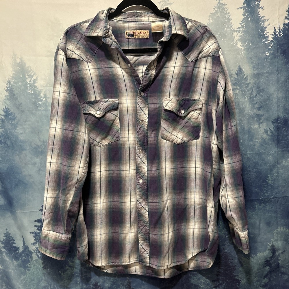 Vintage Big Mac Shirt Size Large  Plaid Pearl Snap Flannel 90s Grunge